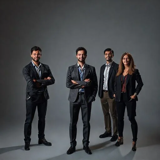 Abstract, spectral figure composed of swirling neon light (violet) and translucent glass shards.